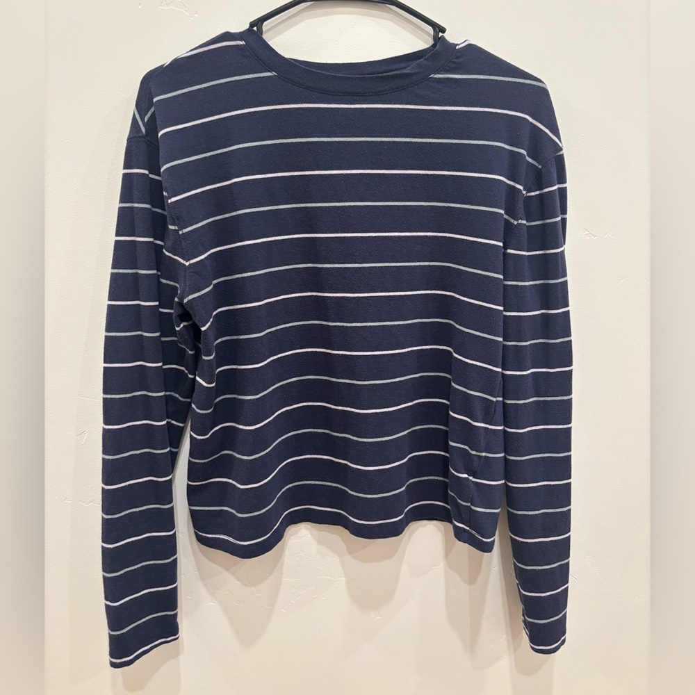 a new day Navy and White Striped Top